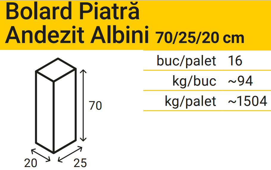 Bolard Piatra Andezit Albini 25x20x70 cm, Natur